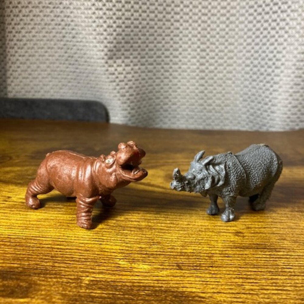Vintage 1960's Zoo Animals Hippo &‎ Rhino Figurine Toys Made in Hong Kong 1.25"
